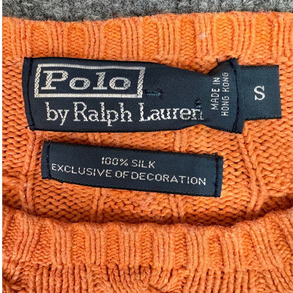 Vintage Polo Ralph Lauren 100% Silk Cable Knit Sweater Orange Sz Small - Picture 7 of 8